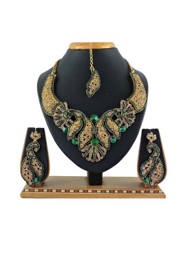 Lovely Bottle Green and Gold Alloy Necklace Set For Bridal
