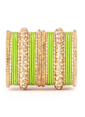 Lovely Gold and Mint Green Stone Work Kada Bangles For Ceremonial
