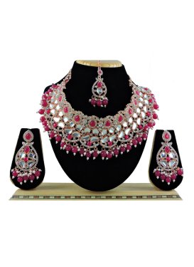 Lovely Rose Pink and White Alloy Necklace Set For Party