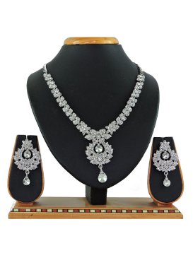 Lovely Silver Rodium Polish Stone Work Necklace Set for Ceremonial