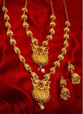 Lovely Stone Work Gold Rodium Polish Necklace Set For Bridal