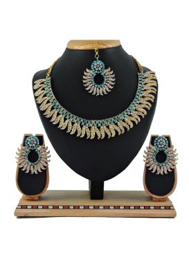 Lovely Stone Work Turquoise and White Alloy Necklace Set