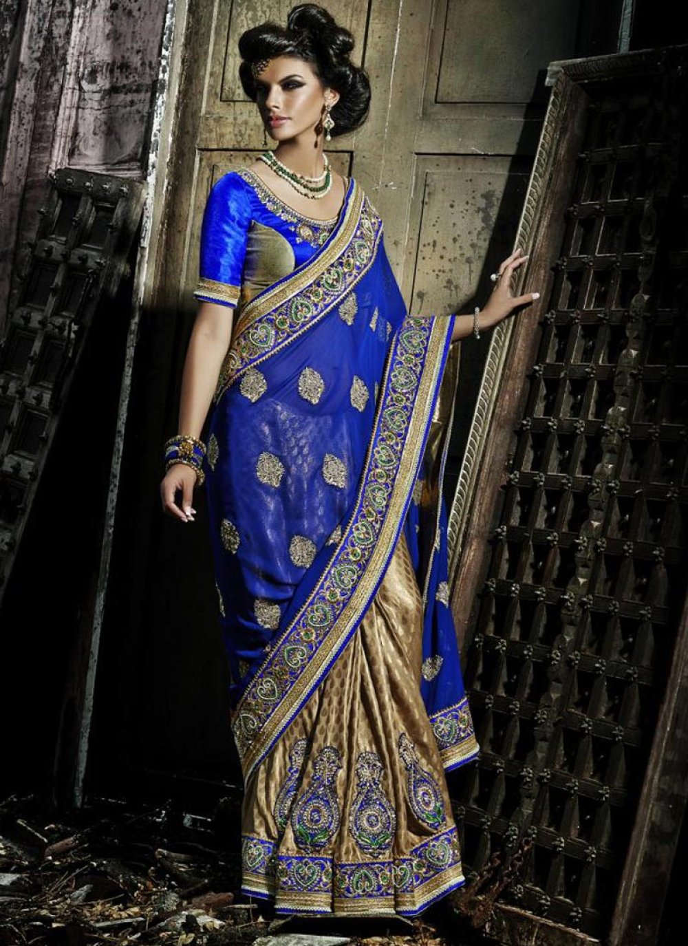 Blue color bridal on sale saree