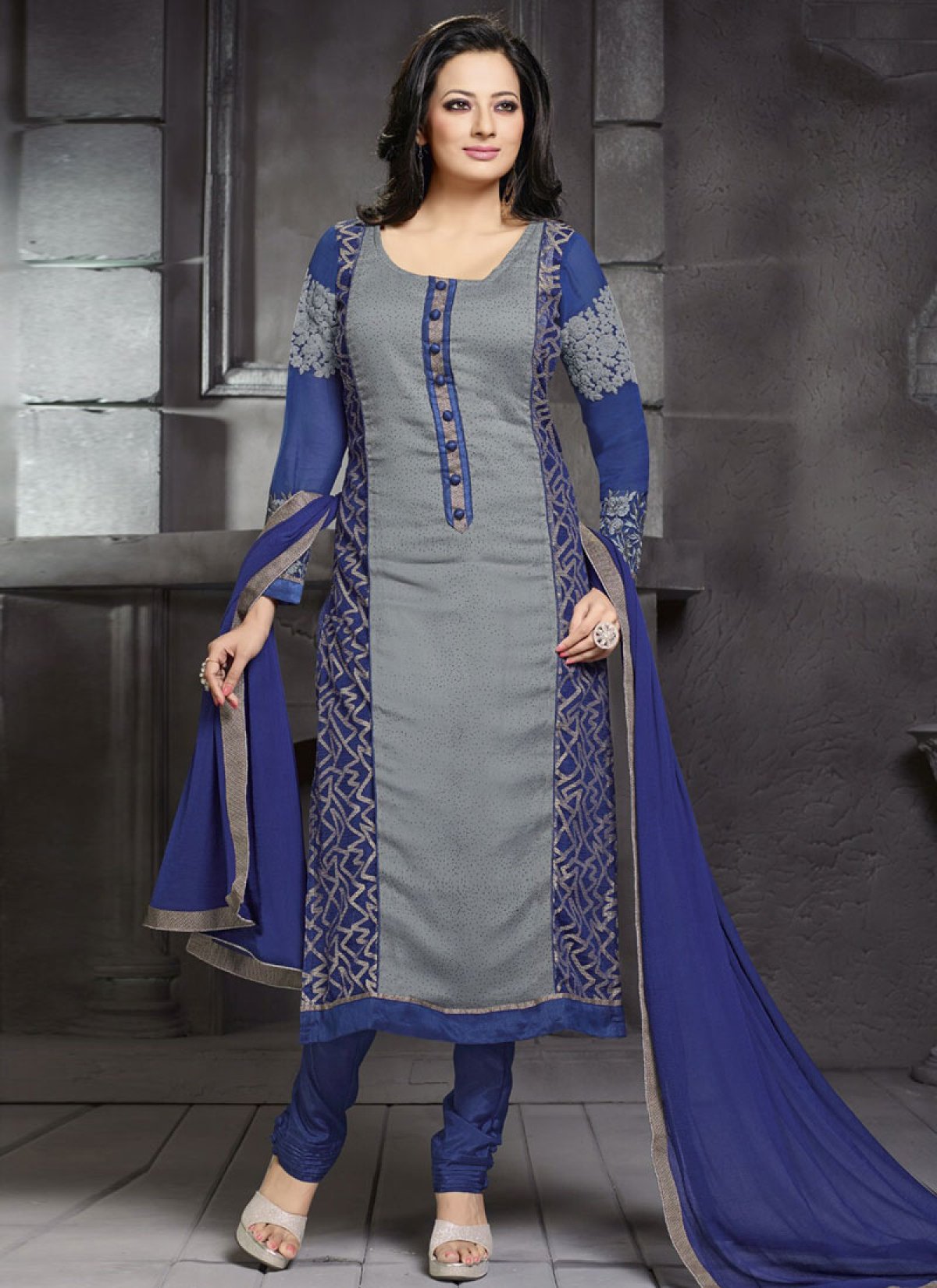 Lustre Navy Blue And Grey Color Pakistani Suit