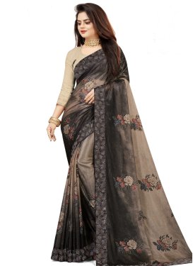 Lycra Beige and Black Trendy Classic Saree For Ceremonial