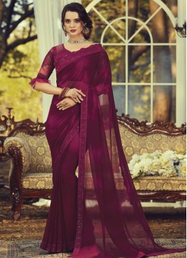 Magenta and Maroon Embroidered Work Designer Traditional Saree