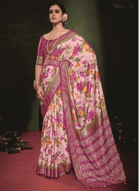 Magenta and Pink Tussar Silk Designer Traditional Saree