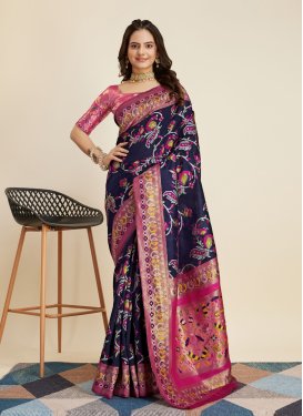 Magenta and Purple Banarasi Silk Traditional Designer Saree