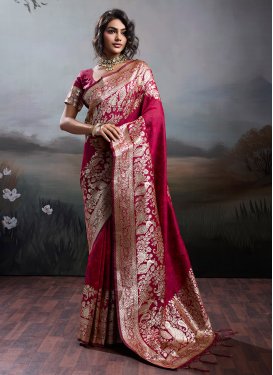 Magenta Silk Blend Woven Work Traditional Saree for Women