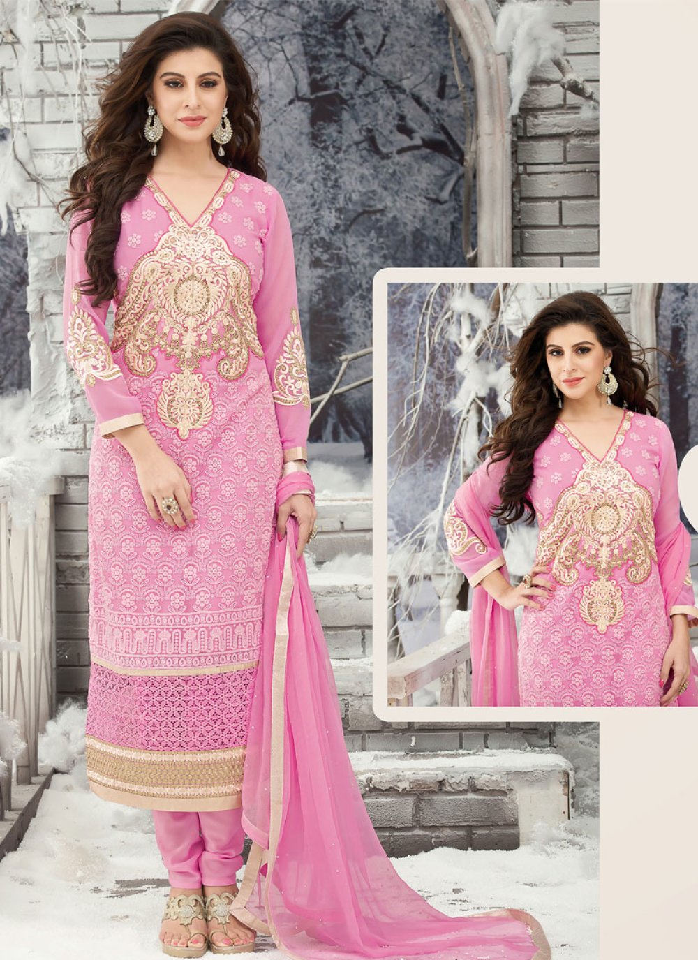 Magnificent Pink Color Churidar Salwar Kameez
