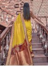 Silk Georgette Maroon and Yellow Lace Work Trendy Classic Saree - 1
