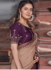 Brown and Purple Tussar Silk Traditional Designer Saree - 1