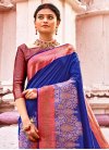Woven Work Blue and Maroon Designer Contemporary Style Saree - 1