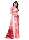 Red and Salmon Linen Designer Contemporary Style Saree For Casual - 1