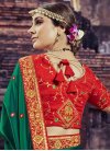 Satin Silk Green and Red Embroidered Work Designer Contemporary Style Saree - 1