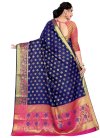 Navy Blue and Rose Pink Art Silk Trendy Classic Saree For Ceremonial - 2