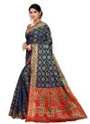 Navy Blue and Red Woven Work Traditional Designer Saree - 1
