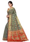 Grey and Red Traditional Designer Saree For Casual - 1