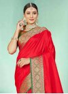 Art Silk Green and Red Woven Work Trendy Classic Saree - 1