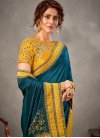 Mustard and Teal Designer Contemporary Style Saree For Festival - 1