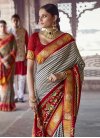 Patola Silk Stone Work Off White and Red Trendy Classic Saree - 1