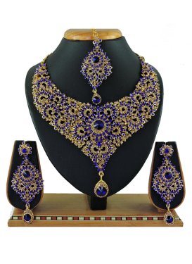 Majestic Alloy Blue and Gold Necklace Set For Bridal