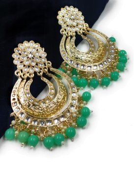 Majestic Alloy Gold Rodium Polish Off White and Sea Green Beads Work Earrings