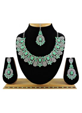 Majestic Alloy Mint Green and White Necklace Set For Festival