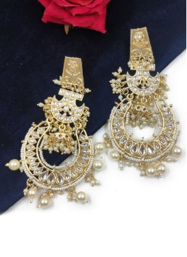 Majestic Beads Work Alloy Gold Rodium Polish Earrings For Ceremonial