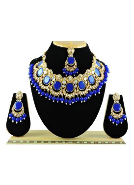 Majestic Blue and White Beads Work Necklace Set