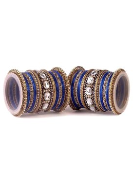 Majestic Gold and Navy Blue Stone Work Bangles
