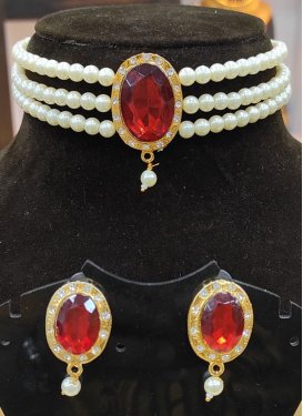 Majestic Gold Rodium Polish Alloy Beads Work Necklace Set