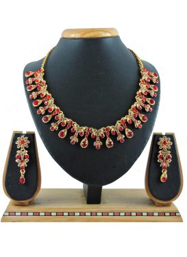 Majestic Gold Rodium Polish Alloy Gold and Red Necklace Set