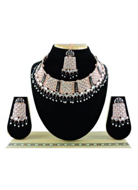 Majestic Gold Rodium Polish Beads Work Black and White Necklace Set for Festival