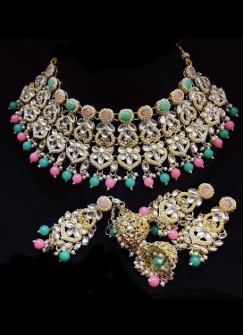 Majestic Gold Rodium Polish Beads Work Necklace Set
