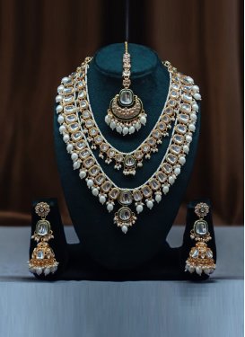 Majestic Gold Rodium Polish Beads Work Necklace Set For Festival