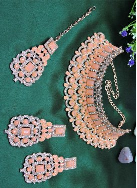 Majestic Peach and White Gold Rodium Polish Necklace Set For Festival