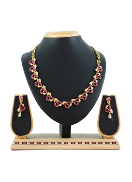 Majestic Rose Pink and White Stone Work Necklace Set