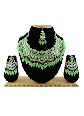 Majestic Silver Rodium Polish Alloy Mint Green and Silver Color Necklace Set