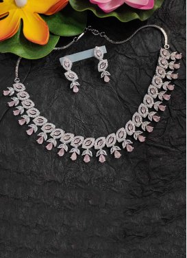 Majestic Silver Rodium Polish Diamond Work Necklace Set For Party