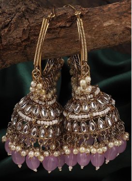 Majesty Alloy Gold and Pink Beads Work Earrings