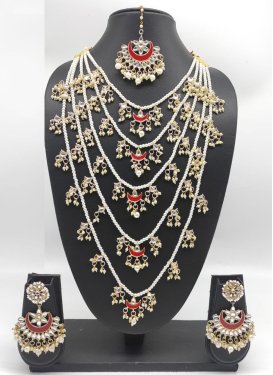 Majesty Alloy Moti Work Gold Rodium Polish Necklace Set