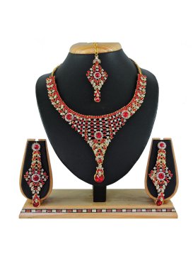 Majesty Alloy Red and White Stone Work Necklace Set
