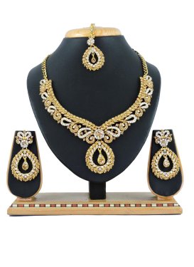 Majesty Alloy Stone Work Gold and White Necklace Set