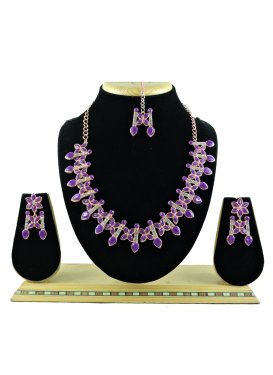 Majesty Alloy Stone Work Purple and White Necklace Set