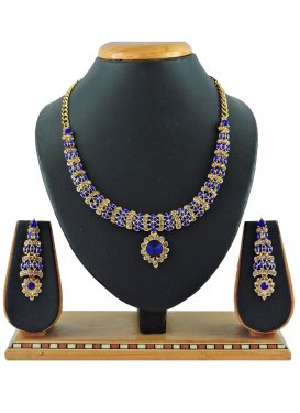 Majesty Blue and Gold Stone Work Alloy Gold Rodium Polish Necklace Set