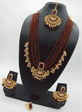 Majesty Gold and Maroon Alloy Necklace Set