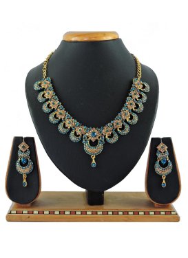Majesty Gold and Teal Necklace Set For Ceremonial