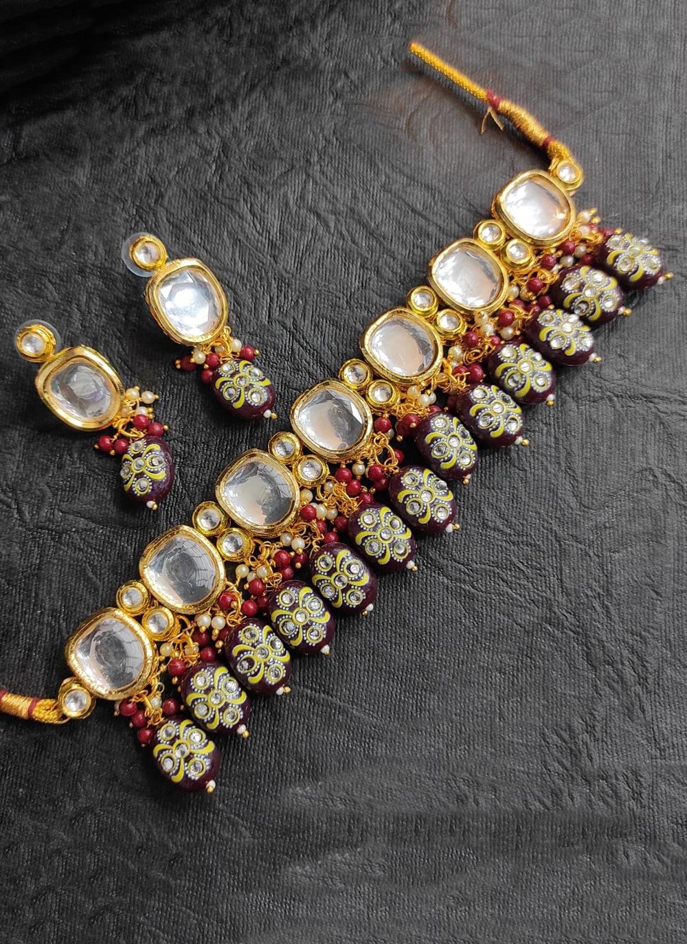 Majesty Gold Rodium Polish Alloy Beads Work Necklace