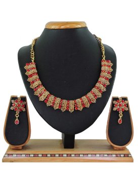 Majesty Gold Rodium Polish Gold and Tomato Beads Work Necklace Set